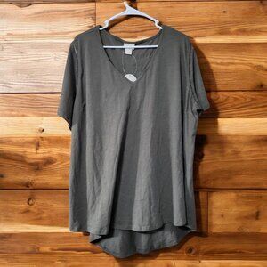 Zim & Zoe Olive Green Tee Flutter Sleeve Top 22/24 Cotton